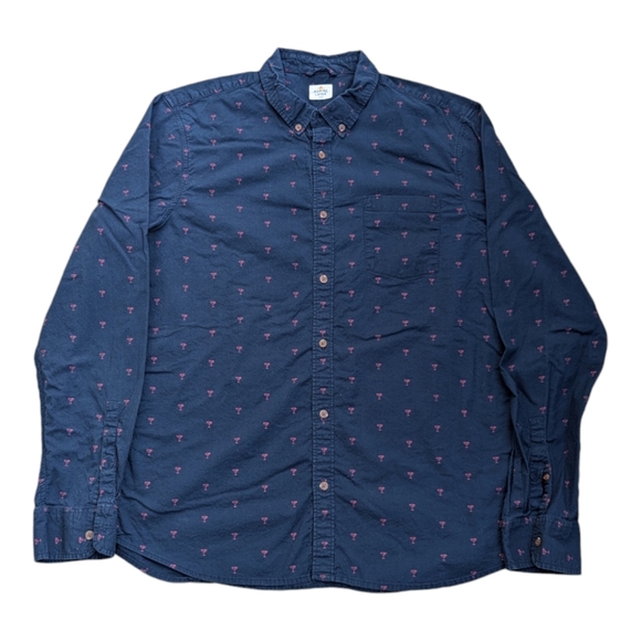 Marine Layer Shirt Men's L Long Sleeve Button Down Navy Blue Cocktail Glass EUC - Picture 2 of 4